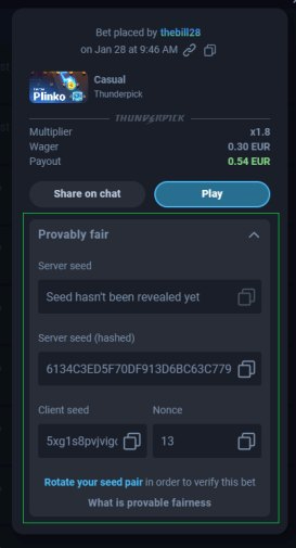 provably fair dice share bet modal