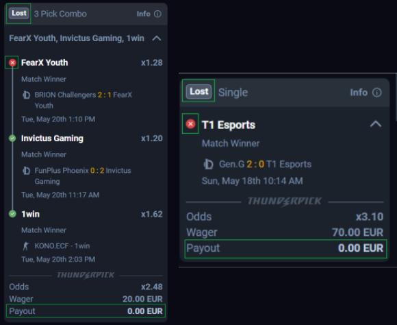 Lost examples for bet slips