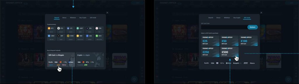 Buy and use a Kinguin Gift Card as a deposit method on Thunderpick without ever leaving the site