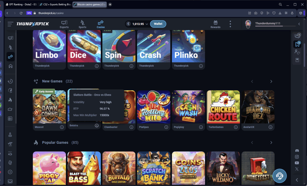 What Does Volatility Mean In Slots? Hover over games on Thunderpick to find out stats.