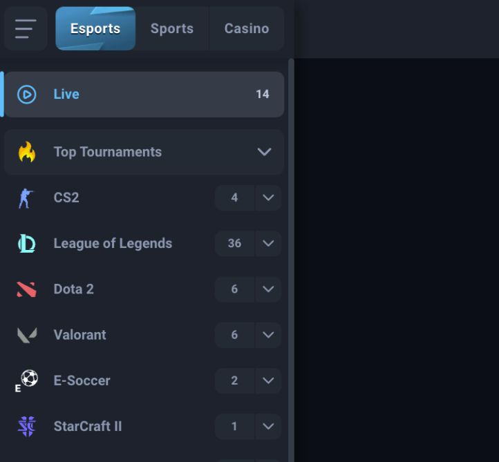 Live In-Play tab on Thunderpick