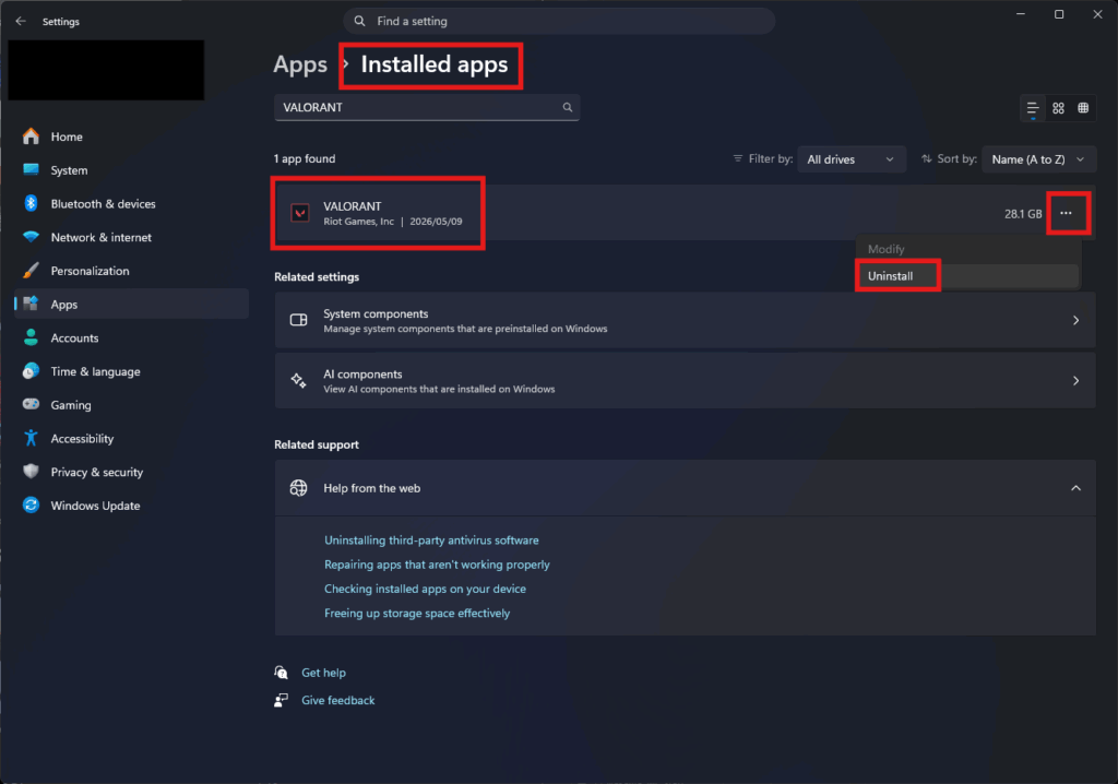 Uninstall App for VALORANT when VALORANT not opening