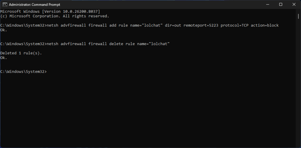 Using the provided code in Command Prompt to appear offline in VALORANT