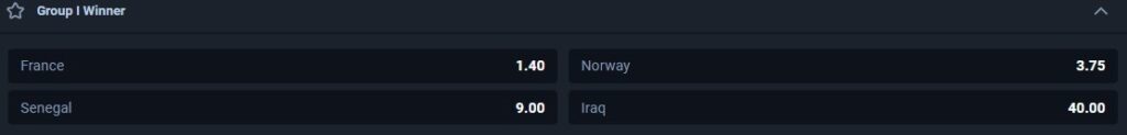 FIFA World Cup 2026 Groups: Group I Winner Odds