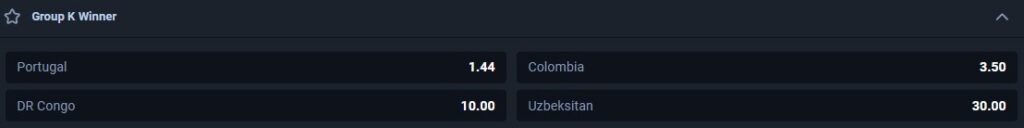 FIFA World Cup 2026 Groups: Group K Winner Odds