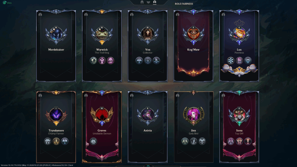 Example or a range of League of Legends Level Borders in Quick Play