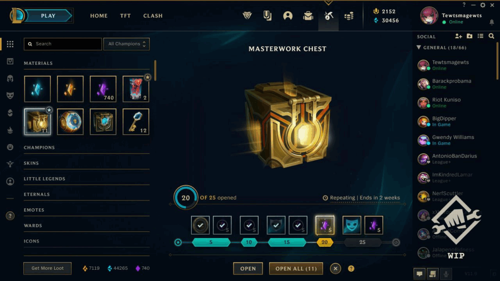 Masterwork Chests using Mythic Essence