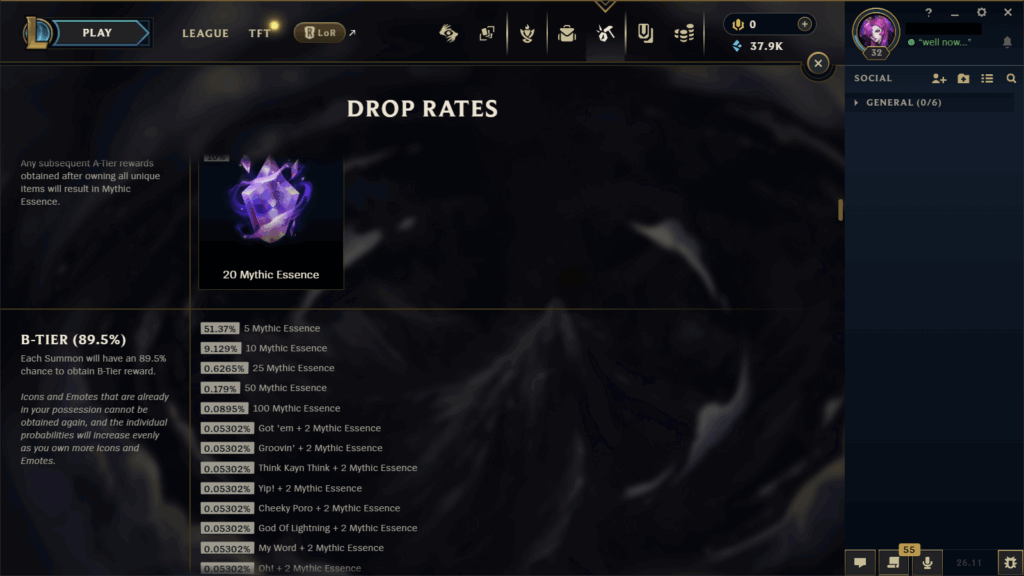 Mythic Essence Gacha Drop Rates