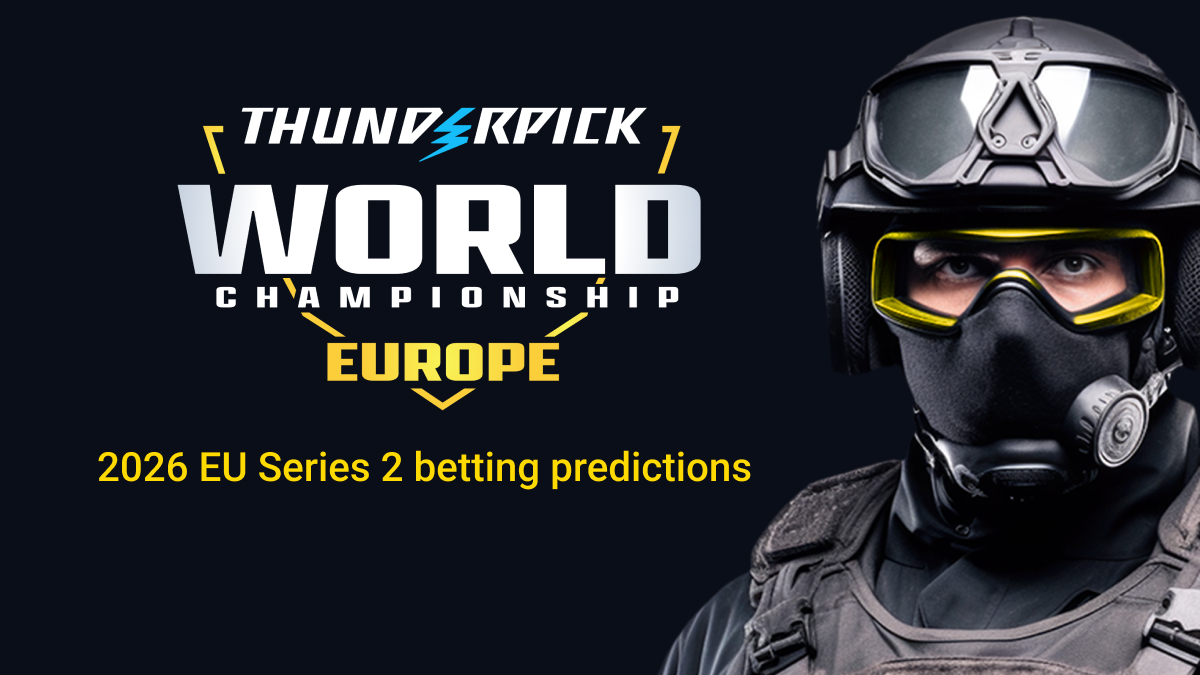 Counter Strike agent next to Thunderpick World Championship logo, text 2026 EU Series 2 Betting Predictions