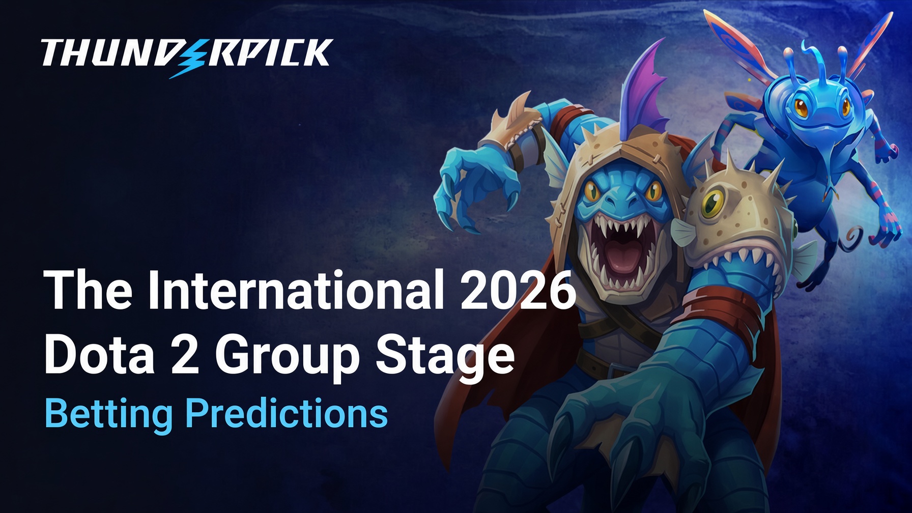 Two Dota 2 characters next to text Dota 2 Group Stage Betting Predictions