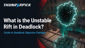 Portal Rift Opening in Game Deadlock next to text What is the Unstable Rift in Deadlock? Guide to Deadlock Objective Changes