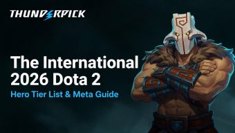 Shaman from Dota 2 standing next to text The International 2026 Dota 2 Hero Tier List & Meta Guide